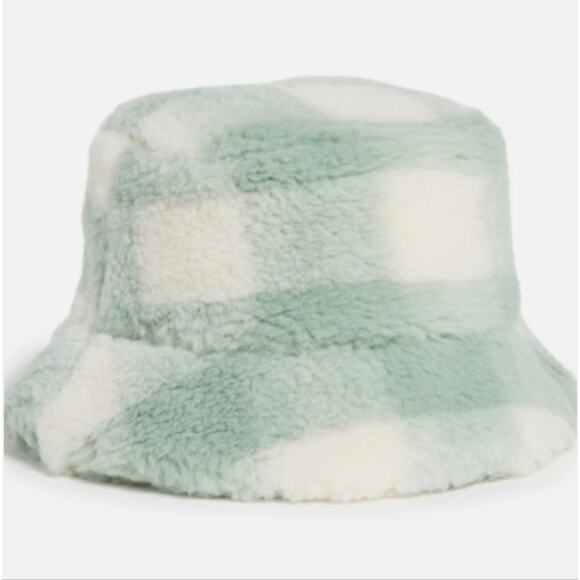 Stand Studio NWT Wera Fuzzy Check Bucket Hat Mint Wool Blend Medium main image 10